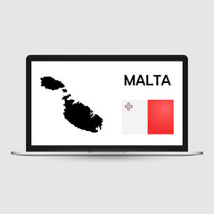 Computer monitor with a flag and map country Malta.
