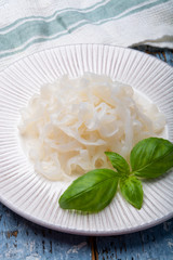 White konjac shirataki noodles, gluten free and no fat diet vegetarian and vegan Asian food