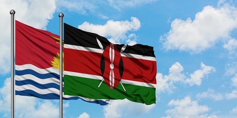 Kiribati and Kenya flag waving in the wind against white cloudy blue sky together. Diplomacy concept, international relations.
