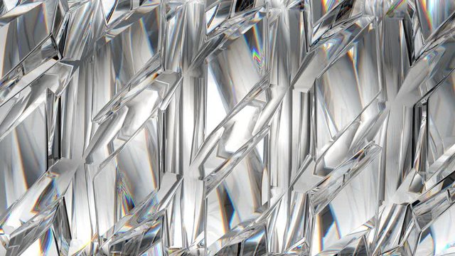 Gemstone diamond or shiny glass triangular texture kaleidoscope separation. 3d render, 3d animation, alpha matte