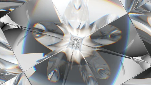 Gemstone diamond or shiny glass triangular texture kaleidoscope separation. 3d render, 3d animation, alpha matte