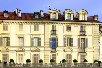historical building in the downtown of turin city in italy 