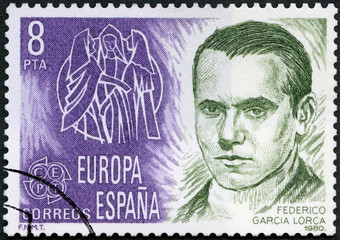SPAIN - 1980: shows Federico del Sagrado Corazon de Jesus Garcia Lorca (1899-1936), Spanish poet, Europa, 1980