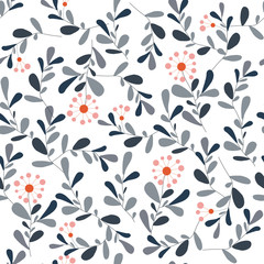Seamless floral pattern. Scandinavian style of flowers on a white background. Textile pattern for fabric, tile, paper. National ornament, embroidery.