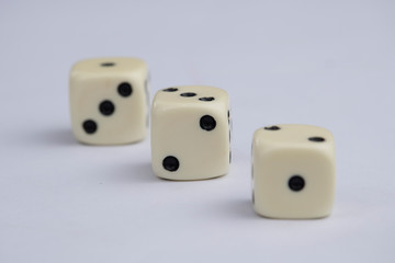 White dice with black dots in white background
