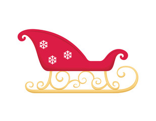 Santa Claus sleigh color icon isolated on white background. Vector illustration of christmas decoration in cartoon simple flat style.