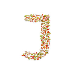 Vegetarian ABC. Vegetables on white background	forming letter J