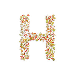 Vegetarian ABC. Vegetables on white background	forming letter H