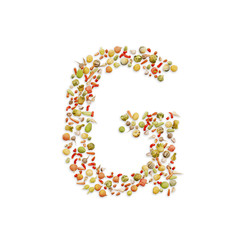 Vegetarian ABC. Vegetables on white background	forming letter G