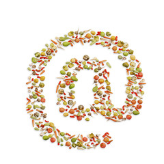 Vegetarian ABC. Vegetables on white background	forming 'at' symbol @