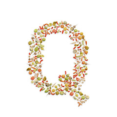 Vegetarian ABC. Vegetables on white background	forming letter Q