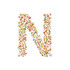 Vegetarian ABC. Vegetables on white background	forming letter N