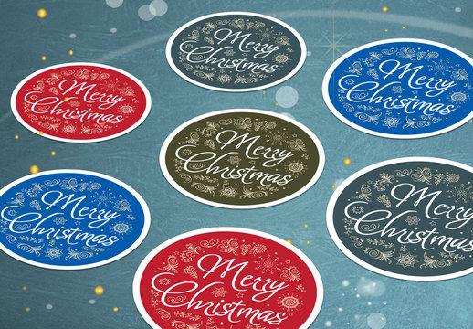 Round Christmas Sticker Layout Set