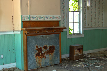 Inside an abandoned building that appears that it was a general store in a small mountian town