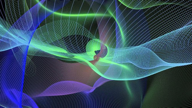 Spiral Streaks of colored Light Abstract Motion Background. Fantastic fractal lines bend on black.