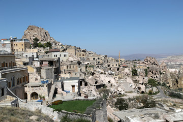 Fototapeta na wymiar View of the Uchisar Fortress in the Cappadocia region of Turkey.