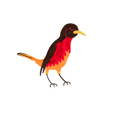 Vector colorful illustration of cute red bird on a branch. Can be used for childish t-shirt print, textile print, cloth, baby wear, kids room decoration, invitation, greeting card, and posters