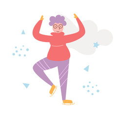 Winter Skating Sport Walk Vector. Cartoon. Isolated art on white background. Flat