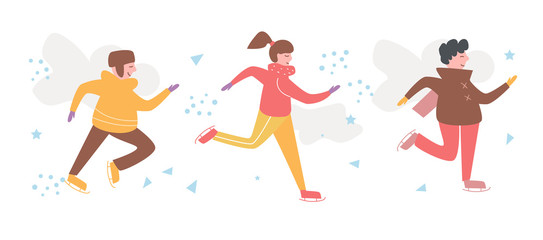 Winter Skating Sport Walk Vector. Cartoon. Isolated art on white background. Flat