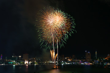 Fototapeta na wymiar Colorful fireworks of various colors over night sky