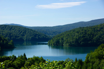 Fototapeta na wymiar Beautiful lake and view in Plitvice National Park. Croatia. Summer (June).