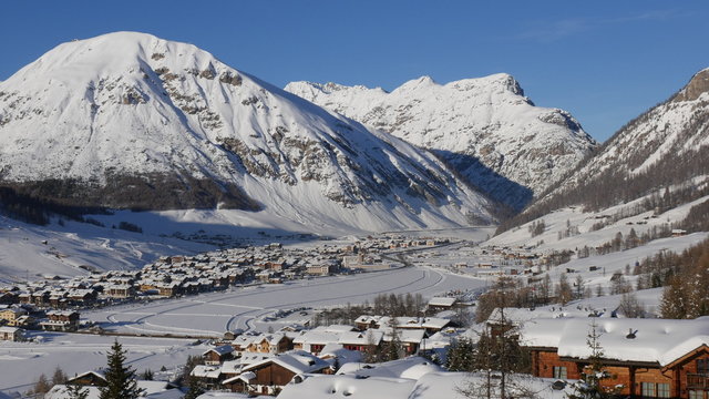 Livigno - popular ski resort at sunny day