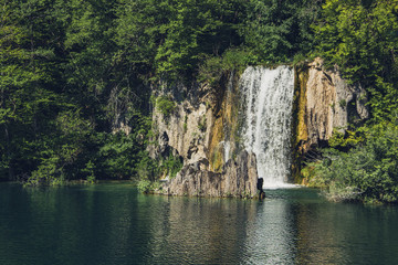 Fototapeta na wymiar Beautiful lake and view in Plitvice National Park. Croatia. Summer (June).