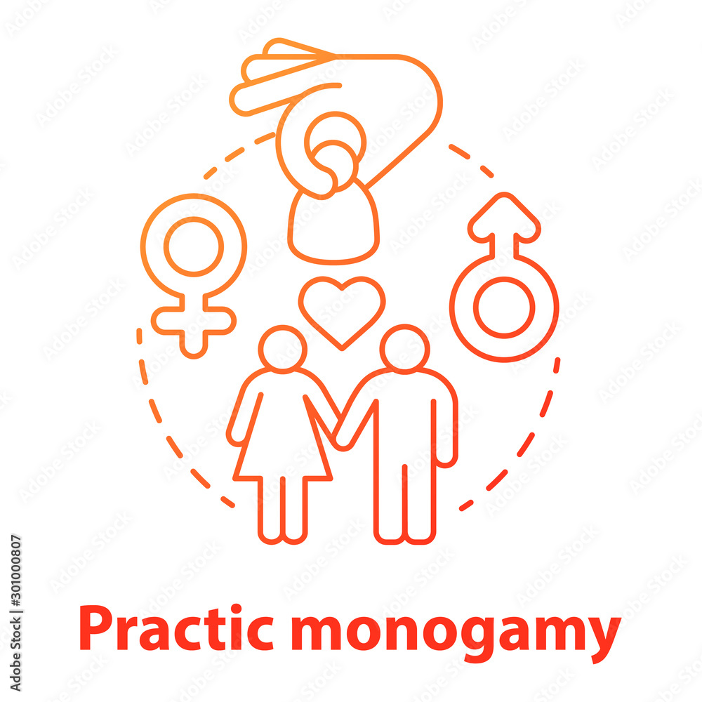 Sticker Practice monogamy red concept icon. Safe sex. Healthy intimate romantic relationship. Couple, lovers, partners healthcare idea thin line illustration. Vector isolated outline drawing