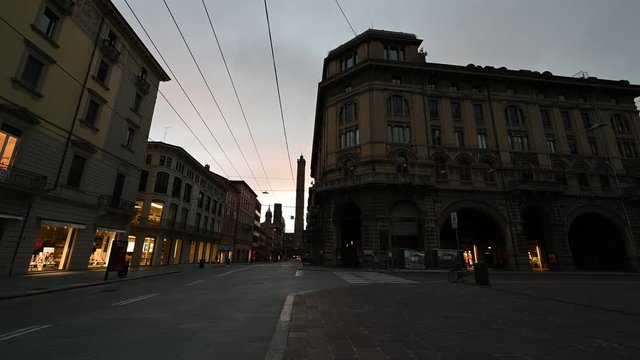 Bologna, Italy - The monuments and palaces of the city at dawn
