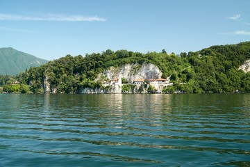 Fototapeta na wymiar Lake Maggiore with Santa Catharina del Sasso