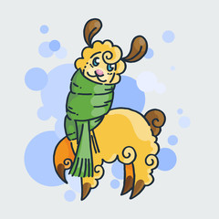 Obraz premium Cute furry llama cute card. Cute alpaca drawing hand drawn vector image for cards, prints, t-shirts, cases, designs.