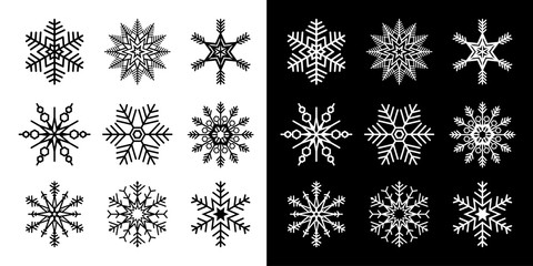 Snowflakes set isolated vector illustration in both black and white versions