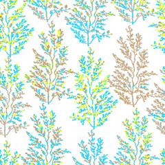 Vector seamless background with colorful watercolor illustration of herbs, plants and flowers. Can be used for wallpaper, pattern fills, web page, surface textures, textile print, wrapping paper