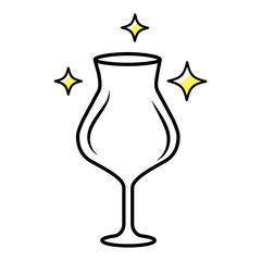 Empty wine glass color icon. Crystal glassware shapes, types. Clear glass for dessert and red wine. Alcohol drinking preferences. Table serving service. Isolated vector illustration