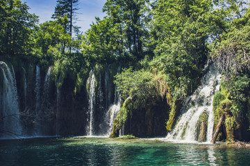 Plitvice Lakes Waterfall in summer day. Croatia. Summer (June).