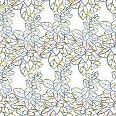 Vector seamless background with colorful watercolor illustration of herbs, plants and flowers. Can be used for wallpaper, pattern fills, web page, surface textures, textile print, wrapping paper