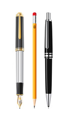Vector illustration of pen and pencil in realistic style.