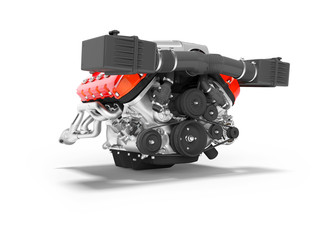 Engine for car assembly 3D render on white background with shadow