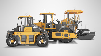 Obraz na płótnie Canvas Concept road construction equipment for laying asphalt 3d rendering on gray background with shadow