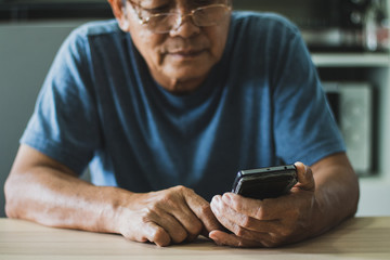 Portrait of an old man using a smartphone