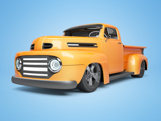 Concept orange pickup electric car 3d rendering on blue background with shadow