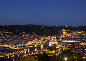Fototapeta na wymiar Landscape of the city of Bilbao at night.Top view .