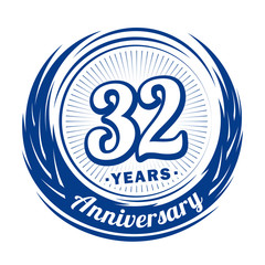 Thirty-two years anniversary celebration logotype. 32nd anniversary logo. Vector and illustration.