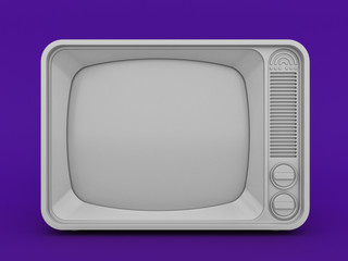 3D render of vintage TV receiver on deep purple color background