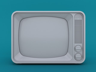 3D render of vintage TV receiver on blue background