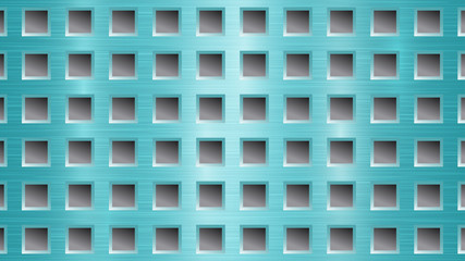 Abstract metal background with square holes in light blue and gray colors
