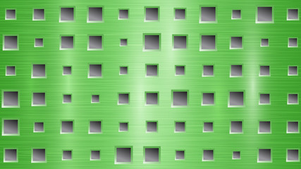 Abstract metal background with square holes in green and gray colors