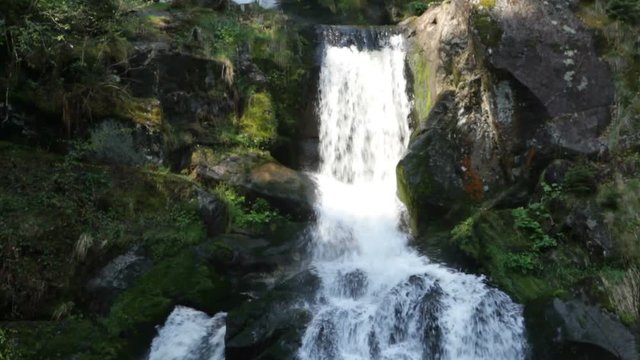 Tilt down shot of the Triberg waterfalls in the Black Forest, Germany, the highest accessible waterfalls in Germany (167m in seven steps)