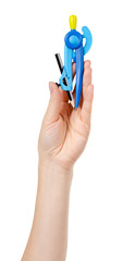 Blue plastic stationery compass for kids. School supply.