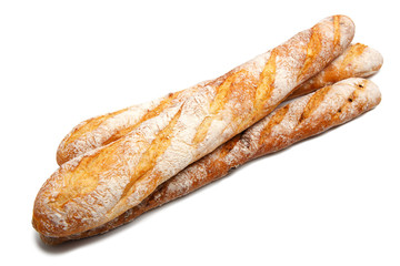 Traditional homemade french bread isolated on a white background